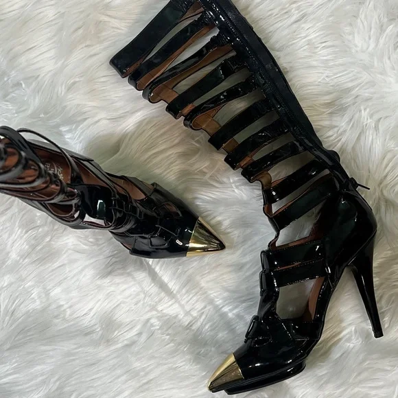 Rare [Jeffrey Campbell] Black < Don't Ask > Tall Cut Out Zip High Heel Boots | 6 - Picture 6 of 16